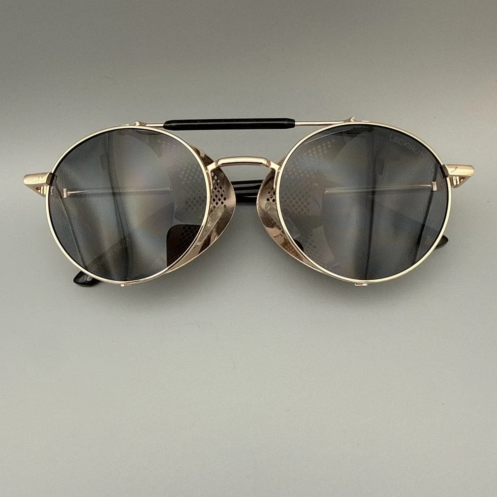 LECKIRUT  Copper Authentic Steampunk Sunglasses-Folding Side Shields-Gray Lens
